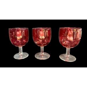 Vintage Bartlett Collins Red Cranberry Flash Thumbprint Water Goblet Lot Of 3